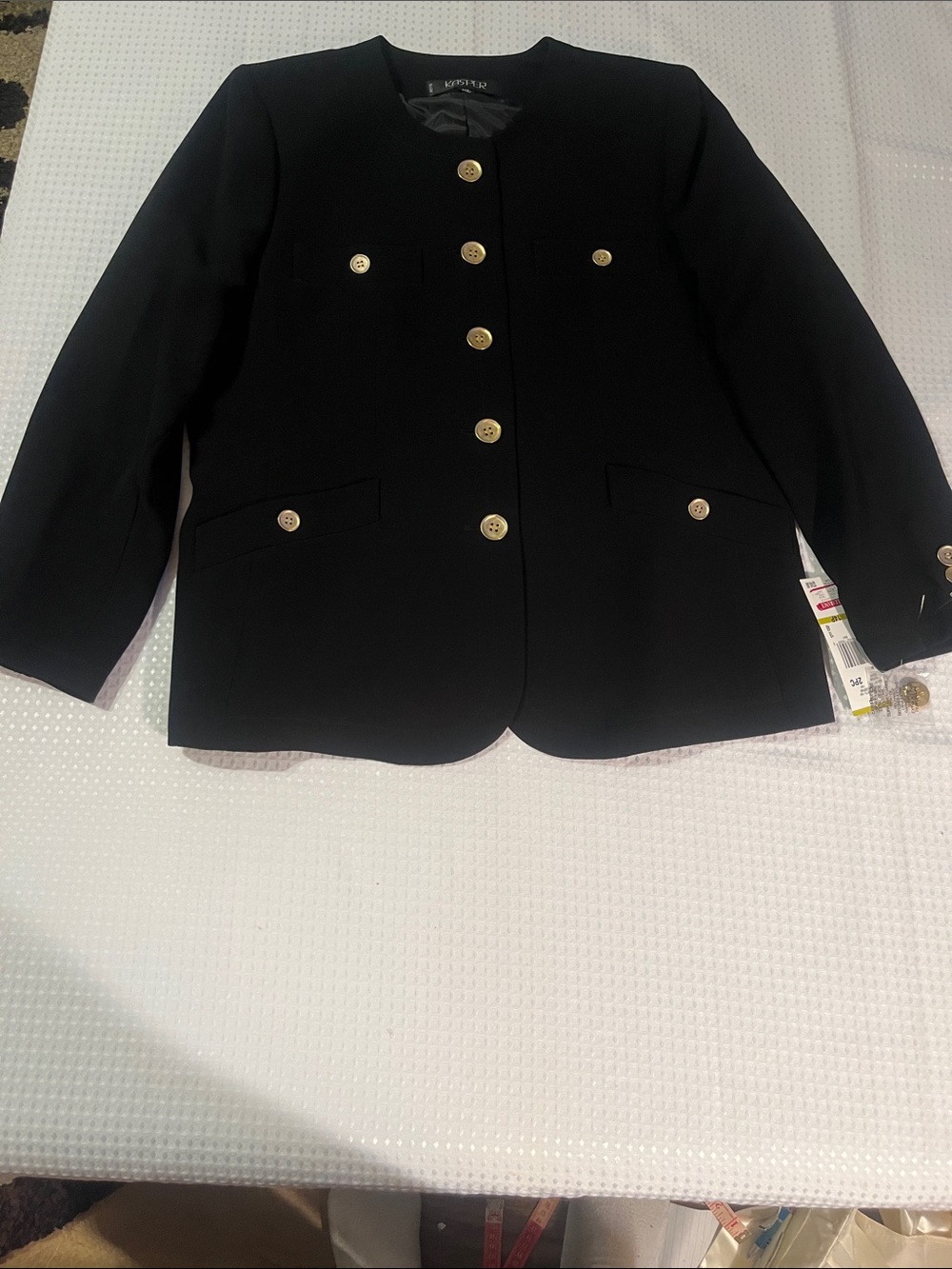 Kasper Black Round-Neck Button Blazer with Gold Buttons